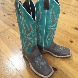 Justin Boots Size 5 Brown + Turquoise Cowboy Boots